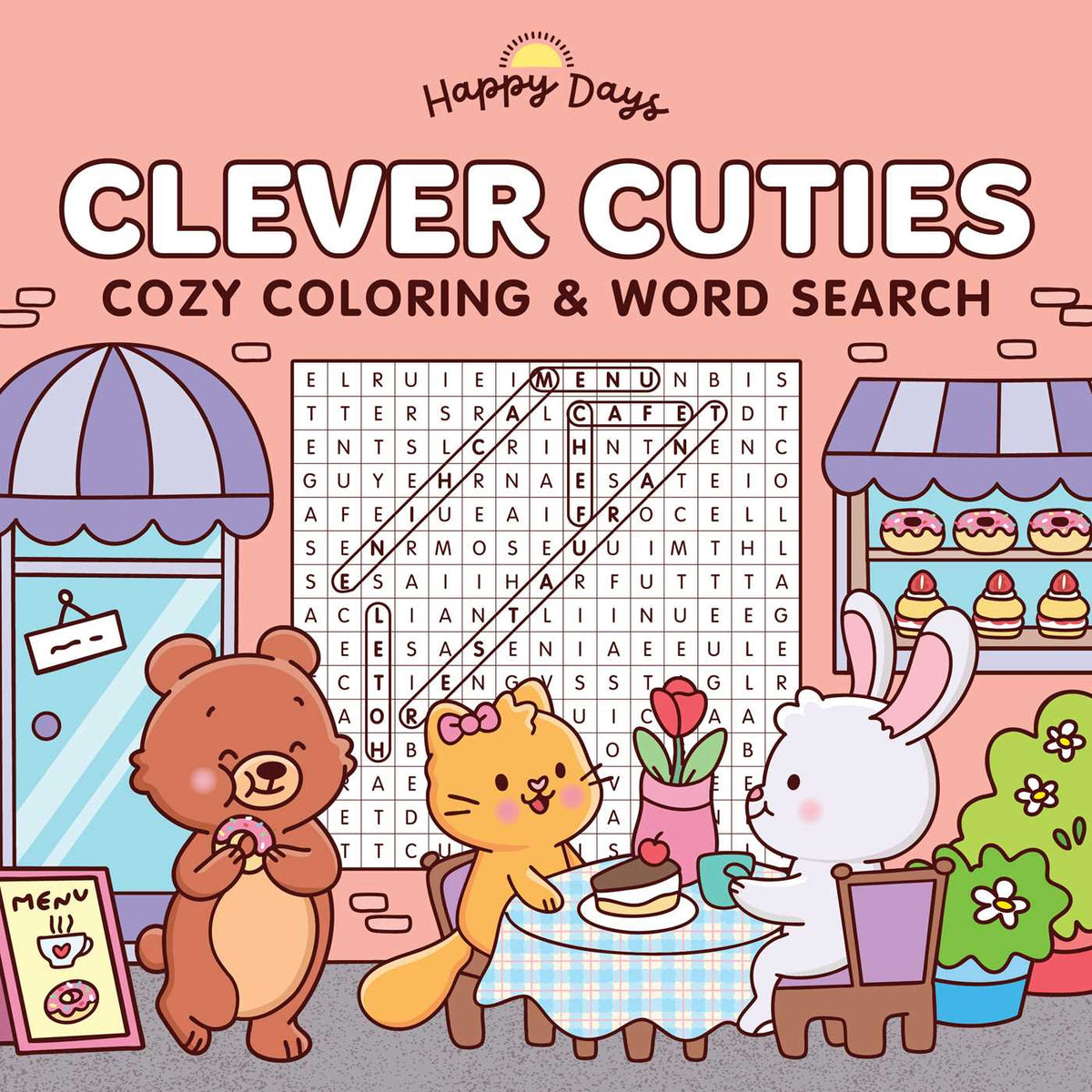 Clever Cuties: Cozy Coloring & Word Search Book
