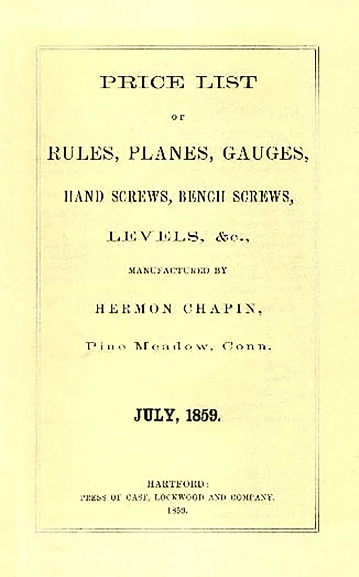 H. Chapin 1859 Price List