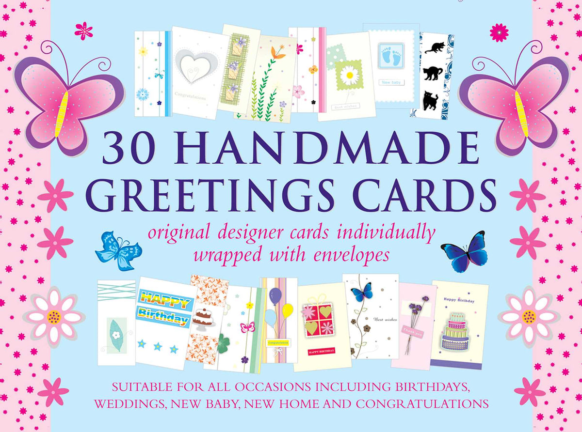 30 Handmade Greetings Cards (Blue/Pink Box)