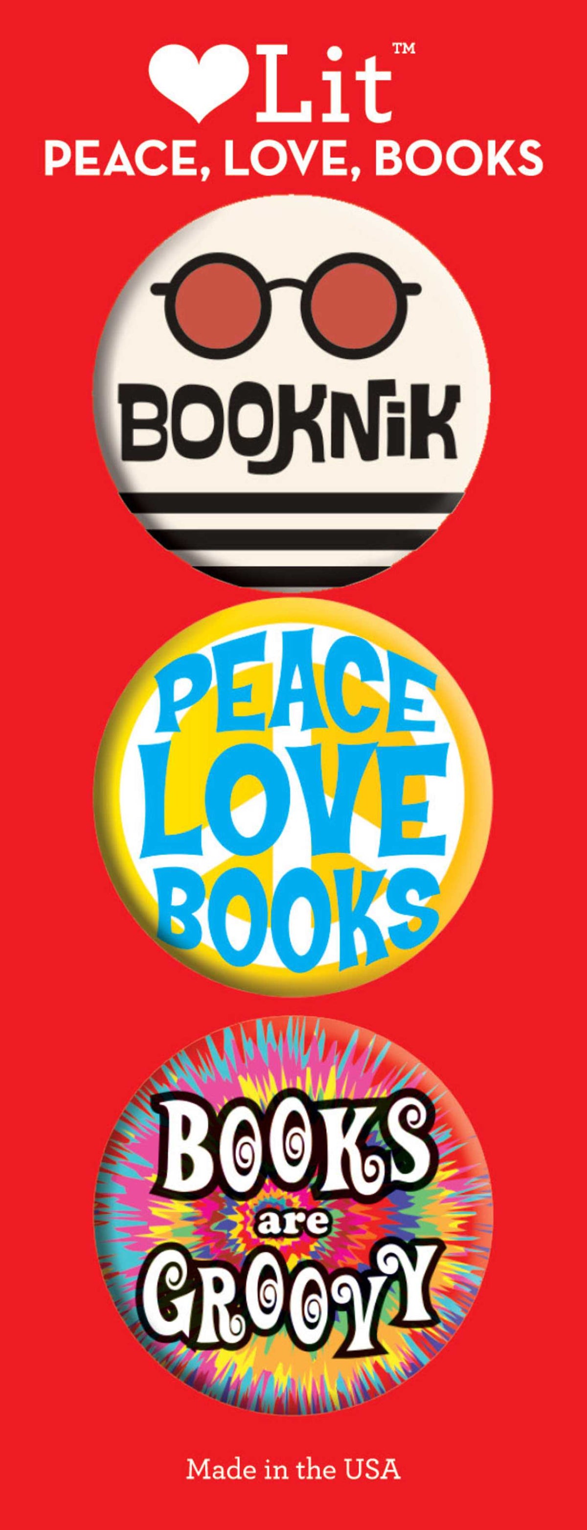 Peace, Love, Books 3-Button Assortment