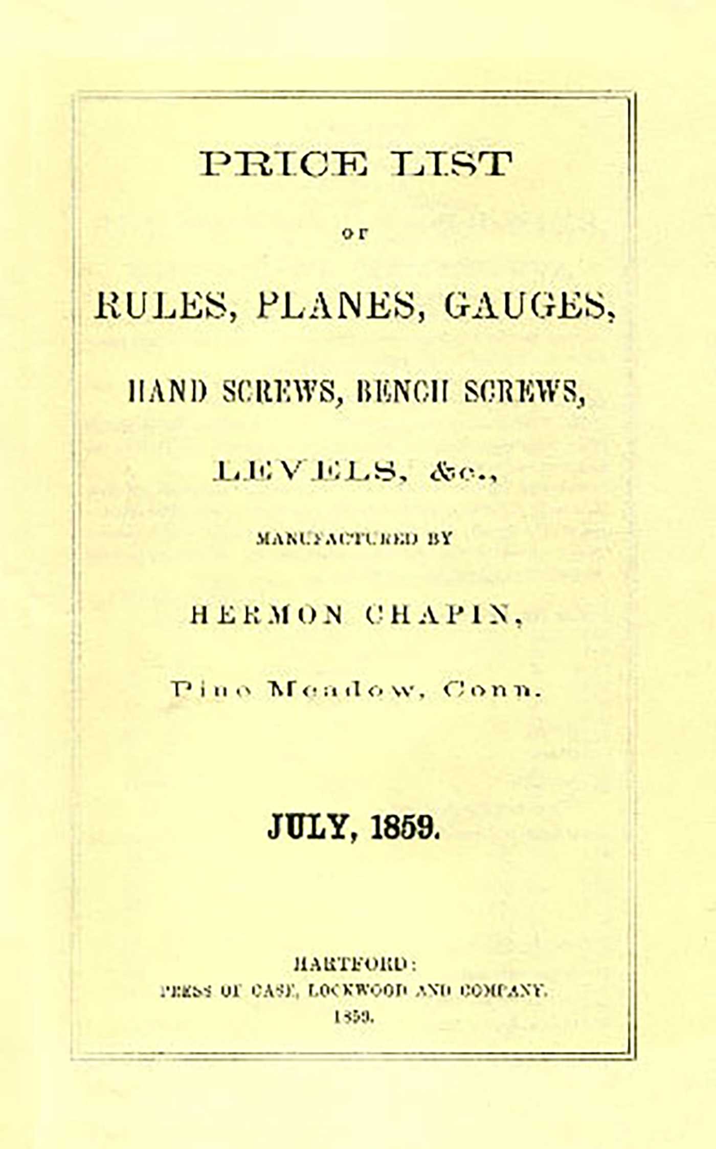 H. Chapin 1859 Price List