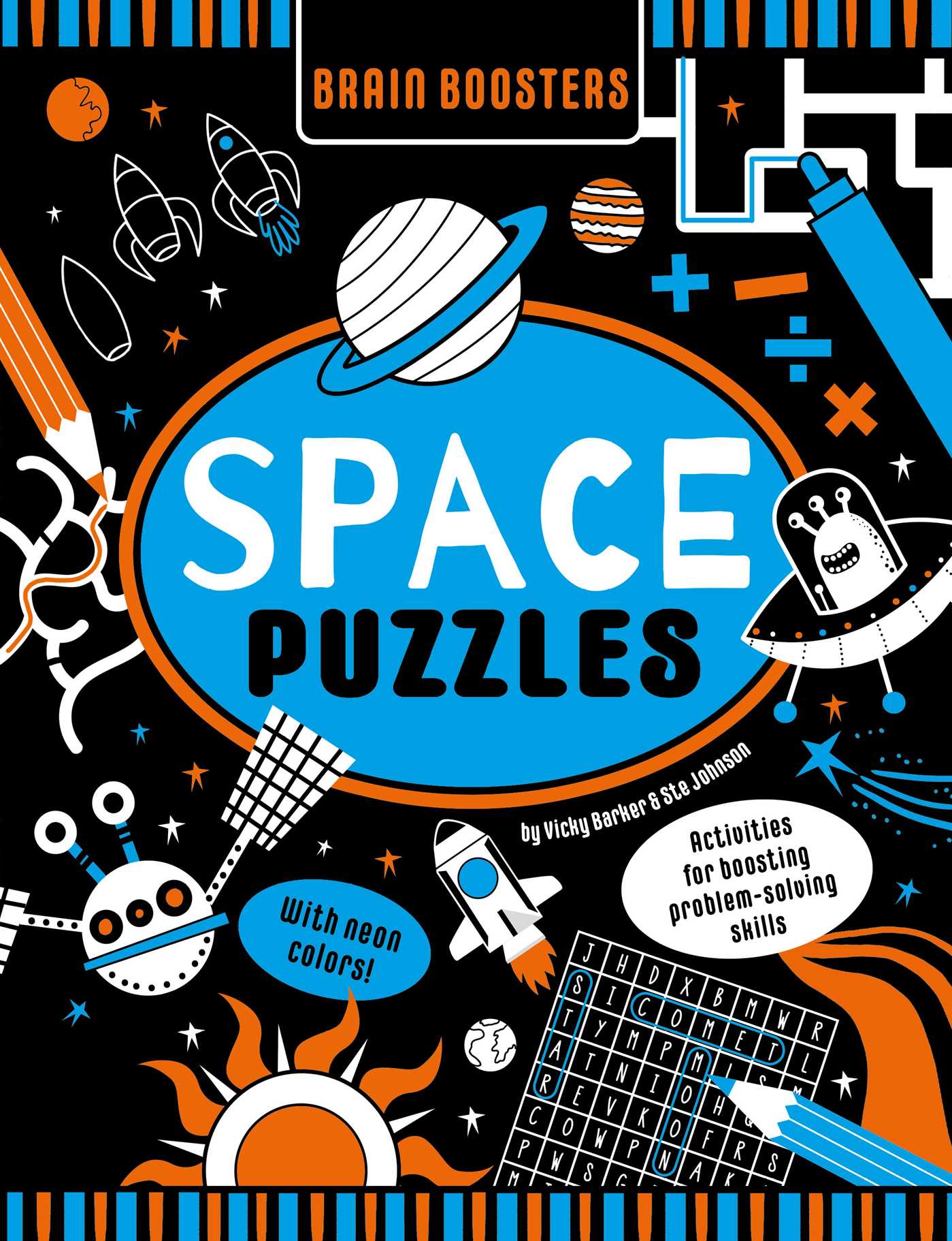 Brain Boosters Space Puzzles (with neon colors) Learning Activity Book for Kids